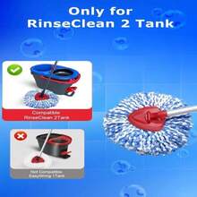 Spin Mop Replacement Head Compatible With O-Cedar 2 Tank Rinseclean,4 Mop Heads +1 Handle +1 Base , Microfiber 100% Refills, 30-58in Stick Easy-To-Replace ( Blue 2 Tank ) - 白色 - 查看 2