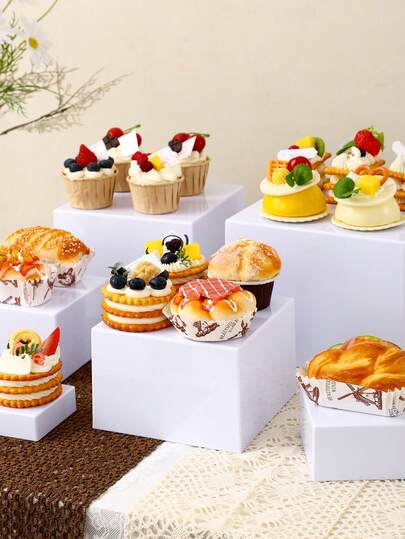 4pcs/5pcs/6pcs Dessert Table Display Set - Square Cupcake Stand, Cupcake Display Trays, Elegant Tableware For Cakes, Cupcakes, Pastries, Donuts, Cookies, Sweets And Fruit, Ideal For Wedding Decor, Birthday Party, Gathering (White/Transparent)
