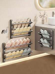 免钻孔壁挂式鞋架，铝合金可折叠双层鞋架，带排水孔，浴室收纳方案，家用鞋架，悬挂式鞋架，适合小空间、公寓、浴室收纳，是家庭和租房者的理想之选，节省空间，是乔迁或圣诞礼物的绝佳选择。 - 灰色 - 查看 12