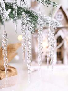 12pcs/Set Transparent Icicle Pendant, Holiday Party Decor, Threaded Icicle Decor Pendant, Suitable For Christmas Decoration, Home Decor, Room Decor, Scene Decor, Winter Christmas Decoration, Christmas Home Gift, Christmas Ornament - Multicolor - View 6