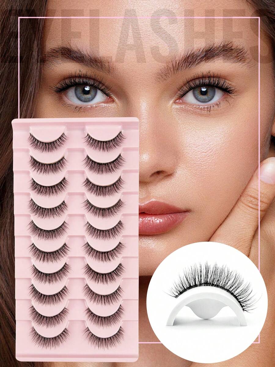 Hinarin 10 pares de pestañas postizas suaves con banda transparente, aspecto natural, hechas a mano con efecto 3D de falso visón, cortas y reutilizables, adecuadas para fiestas, clubes y uso diario