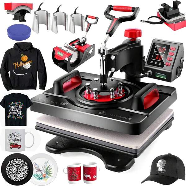 Bügelsystem Aufgerüstete 5/8-in-1-Transferpresse, 30x38 cm, Kappen 800,00 W, Tassen und Teller, Digitale Schwenkbare Druckmaschine