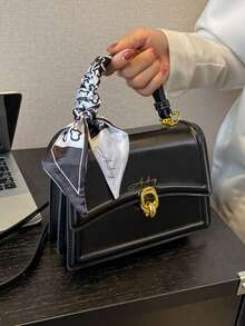 女士小方包，配有丝带，可定制姓名，独特礼物，时尚高端风格，时尚百搭的单肩包/斜挎包，质感手提包，女士外出必备小方包，多功能单肩斜挎包，外出、购物、商务旅行、旅游、工作、返校、上课必备，送给女友、老师、闺蜜和母亲的贴心礼物 - 彩色 - 查看 4