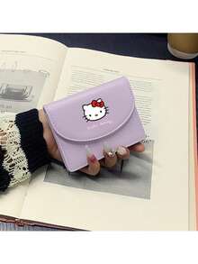 Sanrio Portafoglio da donna stile vintage Sanrio Hello Kitty - Chiusura a bottone a scatto, bordo in pizzo tinta unita, leggero e facile da trasportare per gli essenziali quotidiani, portafoglio di moda compatto per donna, mini portafoglio, portafoglio piccolo, portafoglio carino, portafoglio per carte, portafoglio per monete