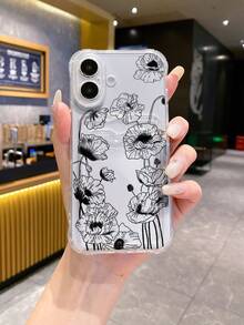 1pc Transparent Pink TPU Shockproof Phone Case With Dried Flower & Fruit Elements, Ink Painting Floral Print, Fashionable & Creative Protective Phone Cover, Suitable As Birthday, Holiday, Anniversary Gift For Girlfriend/Boyfriend, Best Friend, Spouse, Family, Coworker, Compatible With IPhone