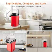 Delicious Hot Air Popcorn, 3-Minute Quick Healthy Popcorn Maker, Red 1200W Electric Hot Air Popcorn Machine, High Popcorn Rate, Fast And Easy To Use, Built-In Measuring Cup And Butter Melting Tray, Easy To Clean - Red - View 9