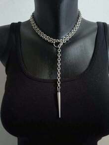 1pc Punk O-Ring Rivet Pendant Necklace, Hiphop Open Circle Necklace For Men And Women, Minimalist Street Style Party Accessory - 鍊式項鍊 - 查看 3