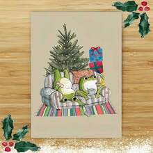 بطاقة تهنئة عيد الميلاد مع مغلف (11سم * 16سم) - تصميم ضفادع احتفالية على الأريكة، مثالية للعائلة والأصدقاء، مناسبة لاحتفالات عيد الميلاد ورأس السنة، بطاقة تهنئة عيد الميلاد|بطاقة ضفدع عيد الميلاد|بطاقة ترحيب ورقية - متعدد الألوان - مشاهدة 11