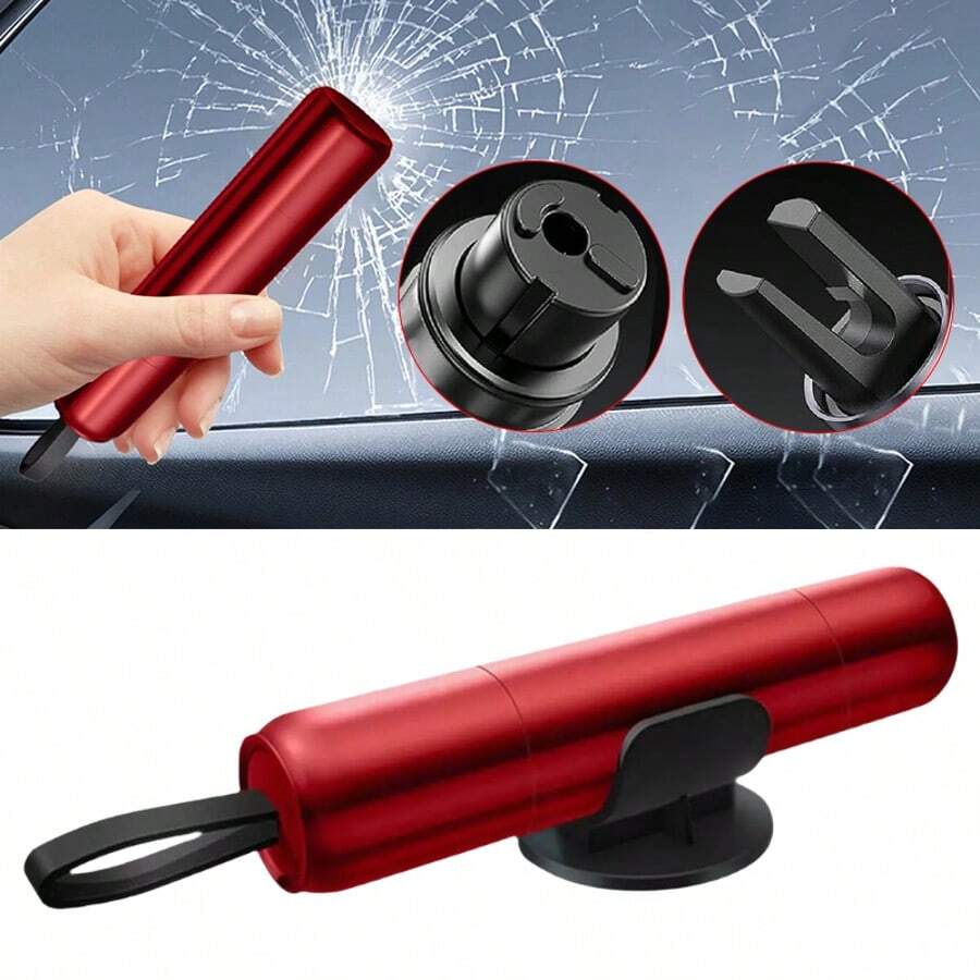 2-In-1 Car Window Glass Breaker Seat Belt Cutter Mini Safety Escape Hammer Red - Red - View 1