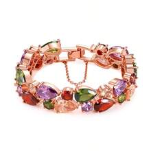 1 Pc Elegant Rose Gold Plated Multicolor Cubic Zirconia Classic Tennis Bracelet For Women Jewelry Gift