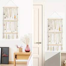 2/1 Piece Bohemian Jewelry Display Stand, Wall-Mounted Jewelry Storage Rack, Hand-Woven Fringed Jewelry Display Stand, Bedroom Decoration, Featuring 30 Hooks, Suitable For Storing Necklaces, Earrings, Bracelets, And Hair Accessories