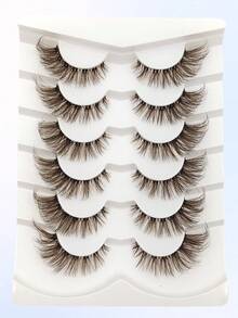 Asiteo 6 Paar braune Katzenauge Wimpern, natürlich augenöffnende Wimpern, flauschige, weiche gekreuzte Kunstmink Wimpern, angenehm zu tragen, geeignet für tägliches Make-up, wiederverwendbar - Katzenaugen Wimpern - Übersicht 6