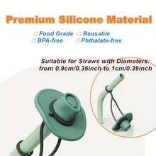 5个吸管帽，E硅胶吸管帽，可爱牛仔吸管帽，可重复使用装饰吸管帽，杯子装饰配件，兼容10mm吸管，用于饮水杯等，硅胶牛仔帽吸管帽 - 彩色 - 查看 3