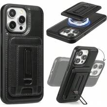 Ml Detachable Card Holder For IPhone 16 Pro Case Leather With Stand Fits For MagSafe Adjustable Kickstand Wallet Strong Magnetic Leather Case With Screen Protector Black IP16 Pro-6.3inch10101 - Black - View 2