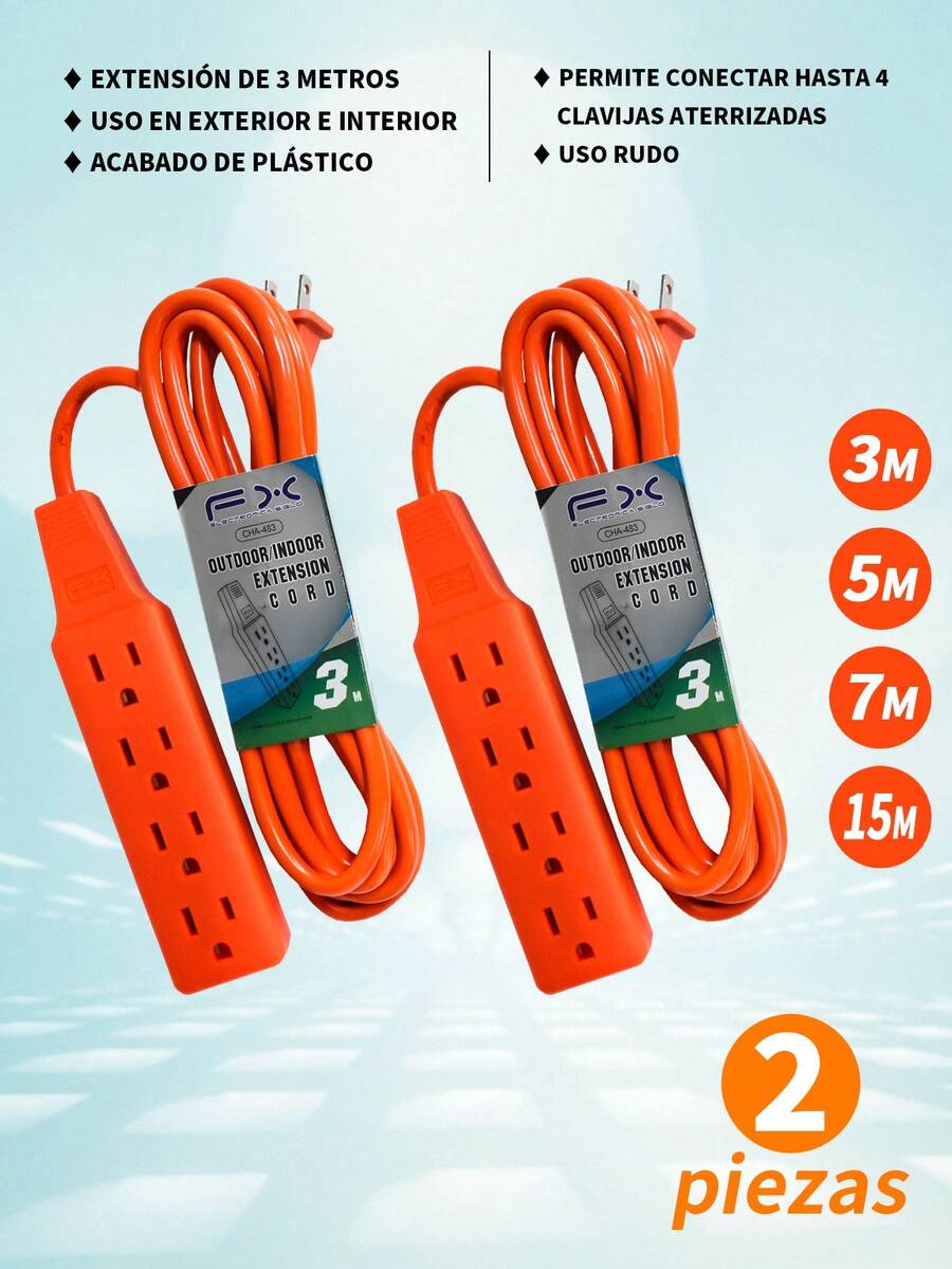2 Piezas Un cable de extensión de enchufe de alimentación doméstica,Extensión Eléctrica Cables de Alto Rendimiento y Resistente Extensión uso Rudo de Energía con Enchufes Naranja-3M/5M/7M/15M, disponible en interiores y exteriores, se puede conectar a electrodomésticos, herramientas pesadas, etc.
