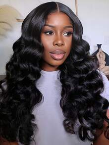QVR QUEEN VIRGIN REMY QVR Body Wave Lace Front Wig Human Hair T Part Transparent Lace Front Wig Middle Part Body Wave Lace Wigs Pre Plucked With Baby Hair Natural Black Color - Natural Black - View 2