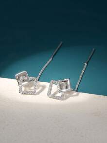 Nooxian 2 piezas de pendientes de aro con incrustaciones micro de circonita geométrica cuadrada brillante y borla para mujeres