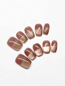 10 pièces/set de stickers d'ongles marron haut de gamme faits main, ongles courts et de nouveau style, mode et ludiques, convenant pour les fêtes, les danses et le port quotidien, réutilisables, 4 tailles au choix, convenant pour les filles/femmes, les représentations sur scène, les festivals, les fêtes, les mariages, le port quotidien, cadeaux préférés