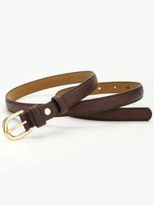 Women's Thin Minimalist Brown Belt, Fashion Accessory Suitable For Dresses, Jeans, Waist Cinching - Chocolate Brown - View 2