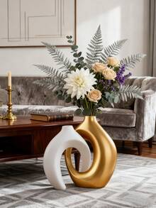 2pcs/Set White/Gold/White Dual-Tone Vases, Decorative Vases, Home Decor, Minimalist Nordic Bohemian Style, Suitable For Living Room, Bookshelf, Dining Table, Bedroom, Fireplace, Porch, And Also A Great Gift For Holidays - Multicolor - View 15