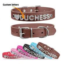 Custom PU Leather Dog Collar With Rhinestone Heart-Shaped ID - Fashion Pet Accessory, Suitable For Small To Medium Dog Breeds - Brown - View 25