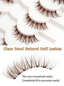 Asiteo 6 Pairs Fluffy Brown False Eyelashes, Transparent Eyelash Stems, Invisible Eyelash Bands, Natural Criss-Cross Curly Cat Eye Lashes, Brown Fox Eye Effect Faux Mink Lashes, Suitable For Daily Eyelash Extension Makeup, Strip Lashes, Eyelashes, False Eyelashes - Cat Eye Lashes - View 3