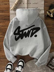 Nueva sudadera con capucha casual para mujer, estampado gráfico estadounidense con estilo, uso versátil diario, forro térmico, adecuado para otoño/invierno