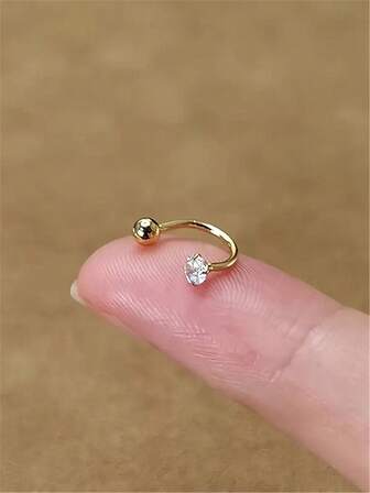 2pcs Stainless Steel C-shape Ear Studs With Cubic Zirconia For Women, Suitable For Daily Wear And Dating, Gift Idea