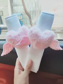 1pc/2pcs Car Seat Belt Cushion Cover Heart-Shaped Wing Decoration Car Seat Belt Decoration Cover Soft And Comfortable