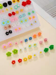 36 Pares Conjunto de Brincos de Flor 3D Coloridos em Resina (Rosa, Girassol, Margarida), Adequado para Adolescentes, Família, Amigos, Uso Diário