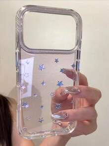 闪光透明金色星星 17 Pro Max 手机壳，防震保护套，适用于 16 Pro、14 Pro、15 Pro Max、13 系列，少女奢华设计 - 紫色 - 查看 2