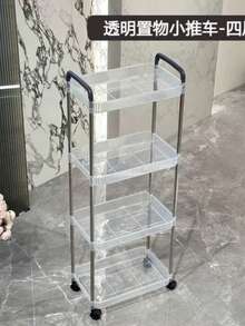 1 件透明小型手推车架子，适用于浴室、床边、零食、卧室、多层移动化妆品收纳，适用于厨房、零食车、化妆品收纳车、美容院、浴室 - 彩色 - 查看 8