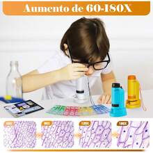 IUJWDA Microscopio Portátil para Niños, Juguete microscopio portátil de Mano, Microscopio de Bolsillo con Aumento 60X-180X, con luz LED Flexible de Alto Brillo, para Niños y Adultos (Blanco) - Amarillo - Ver 6