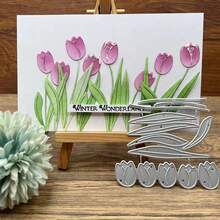 Tulip Flower Metal Die Cut - 1pc Silvery Stencil For DIY Scrapbooking, Embossing & Card Making