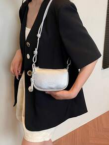 Bolso de mano mini de grano de litchi, nuevo bolso cruzado compacto de moda diaria para mujer - Plateado - Ver 5