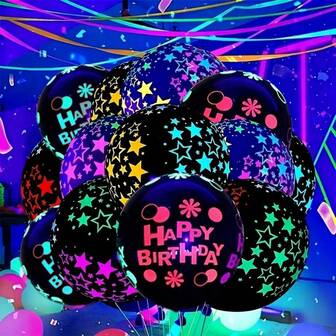 18pcs Glow In The Dark Party Latex Balloons, 12inch Star Pattern Birthday Balloons, Luminous Effect Balloons For Night, Decoration For Birthday Party, Wedding, Glow Party, Nightclub