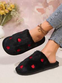 2025 New Winter Women's Slippers, Lightweight And Compact Indoor Home Slippers, Soft Bottom, Light And Comfortable, Plush Slippers, Cute And Multi-Color Optional, Eva Foam Bottom Solid Color Women's Home Slippers - 黑色 - 查看 2