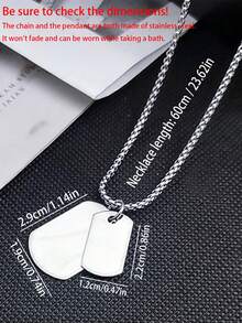 1pc Fashion Mother-Child Dog Tag Pendant Necklace, Beaded Chain Jewelry, Versatile Streetwear Accessory, Stainless Steel Dog Tag Pendant Necklace With Beaded Chain, Suitable For Men's Daily Wear