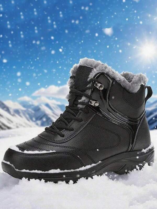 1 Pair Women's Winter Snow Boots, Waterproof Warm Lining Thick Version Shoes, Outdoor Warm Hiking Boots, Non-Slip Durable Soles, Gray Color, Suitable For Daily Wear, Outdoor Hiking, Trekking And Cold Weather Snow Activities