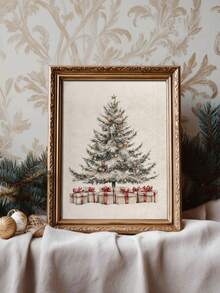 1 pieza Impresión de arte en lienzo de Navidad, decoración navideña para el hogar, póster de estilo vintage para sala de estar, dormitorio, pasillo - Sin marco