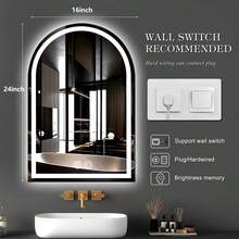 ShangPuYun LED Bathroom Mirror With Lights, Anti-Fog, Dimmable Shower Mirrors, High Definition Makeup Mirrors, Wall-Mounted Vanity Mirrors, Memory Function, Tempered Glass,Shatter-Proof, US Standard Plug/Switch , Size 24*16inch, Bathroom Decor - Xem 6