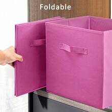 6Pcs Storage Box Storage Basket Foldable Cube Storage Basket With Handle Storage Container For Home Office - Pink - View 8