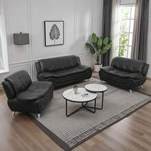 Leather Living Room Furniture Sets, Sectional Sofa Sets Modern Faux Leather Couch 6-Seat Sofa For Living Room(Sofa+Loveseat+Chair)Furniture Living Room Living Room Set Sectional Couch - Black-6 seater(Sofa+Loveseat+Chair) - 查看 4