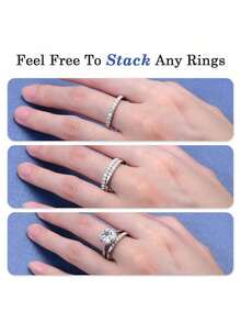 XUJIA 1 Set Of 925 Sterling Silver Wedding Anniversary Round Cut 8mm & 2mm Moissanite Women's Four-Claw Wedding Ring Set