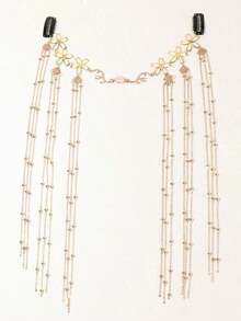 Tassel Charm Flower Decor Hair Clip With Chain Party Bow Carnival Head Jewelry Head Pieces Jewelry, School Stuff, Jewellery For Women - Vàng - Xem 3