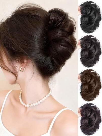 1pc Women's Woven Synthetic Fiber Hair Bun Maker, High Crown Woven Hair Bun Claw Clip, Temple Fake Hair Clip, Fluffy Bun Hairstyle Accessory, Casual Synthetic Fiber Hair Claw Clip, Suitable For All Seasons
