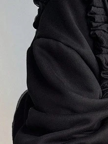 FRIFUL 拉链落肩抽绳保暖内衬卫衣，长袖上衣，秋季女装卫衣外套 - 黑色 - 查看 4