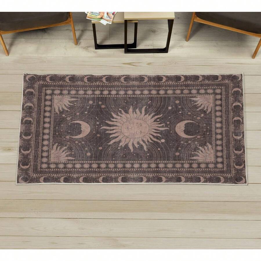 Retro Mid Century Abstract Pattern Rug On Ivory Background, Dark Orange And Reseda Green, 4' X 5' 5", Ideal For Bedroom, Dorm And Living Room - Warm Taupe - View 1