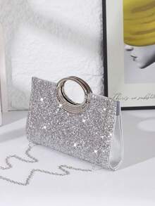 4pcs Women's Fashion Versatile Crystal Decorated Handbag, Clutch, Necklace, Earrings, Bracelet Set For Party
