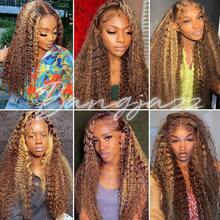34 Inch Ombre Honey Blonde Lace Front Wig Human Hair 13x4 Highlight Curly Lace Front Wig Human Hair Pre Plucked With Baby Hair 4/27 HD Lace Wig Human Hair 250% Density Colored Wigs - S4/27 - 查看 6